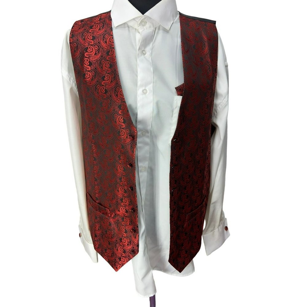 Carolina Bay White Dress Shirt & DiBanGu‎ Vest Large Red Paisley Size 16 Neck